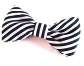 Unique Bow Tie For Boys, Women, Girls in Mod Black And White 
Diagonal Stripes Hand Tailored