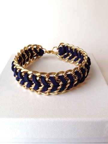 Woven Chain Bracelet in Navy Blue
