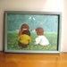 Vintage Little Girls Playing in a Flower Field Painting, Colorful Floral Girl Picture