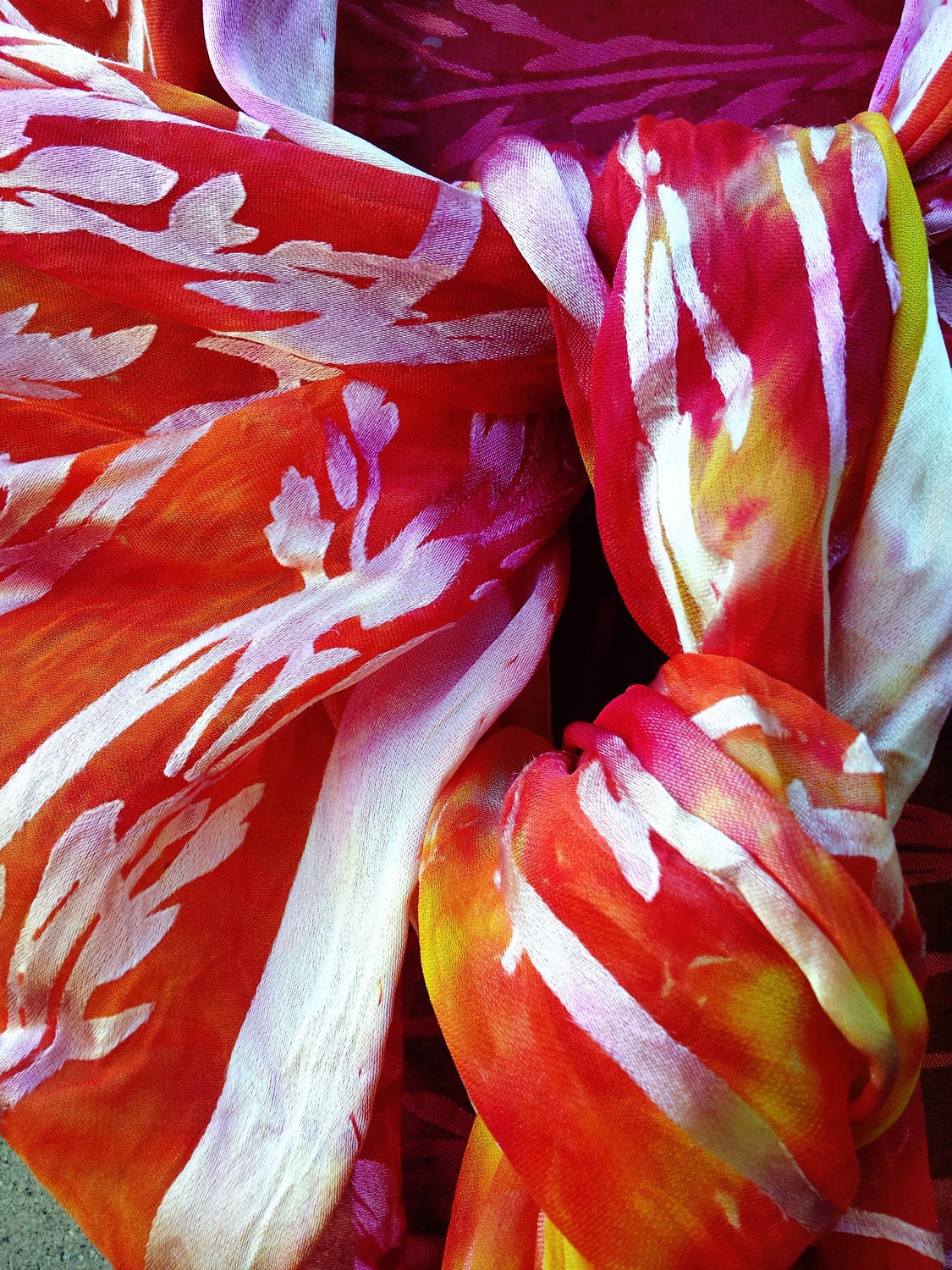 Red and Orange Satin and Silk Scarf w/ Fringe 22"x72"