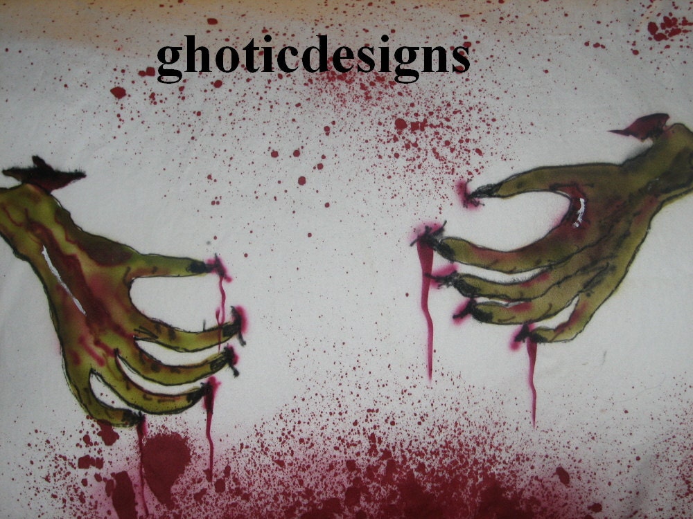 Zombie Pillow case  hand painted scary bloody zombies
