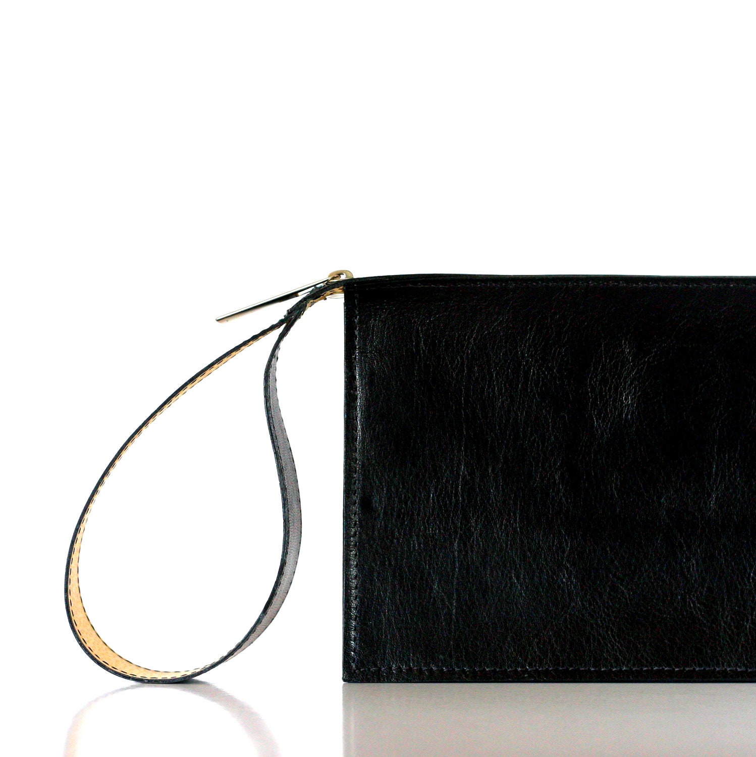 Black clutch purse, leather purse with  wide handle , women leather handbag, small purse, leather clutch