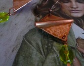 Kite : Handmade Copper Earrings - Green Crystal - Dangle Earrings - Metalwork - Hammered Pendent - Mary Poppins inspired Jewelry -  OOAK