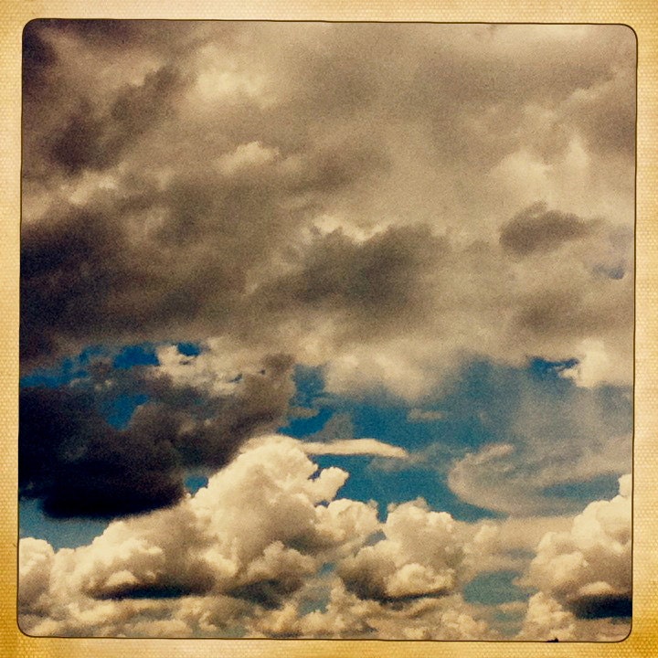 Retro Clouds - 4x4 - Fine Art Hipstamatic Photograph - Nature, Sky, Dreamy, Blue, Faded
