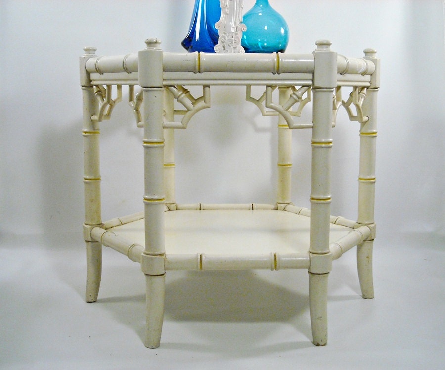 Hollywood Regency Faux Bamboo Side Table Chippendale Vintage Chinoiserie RESERVED