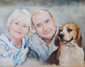 Custom Familly Pastel portrait, Portrait of a familly with dog