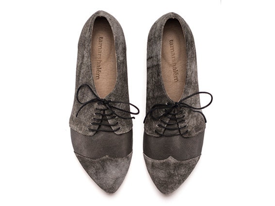 Polly Jean, smoke, grey shoes, flat shoes, leather shoes - TamarShalem