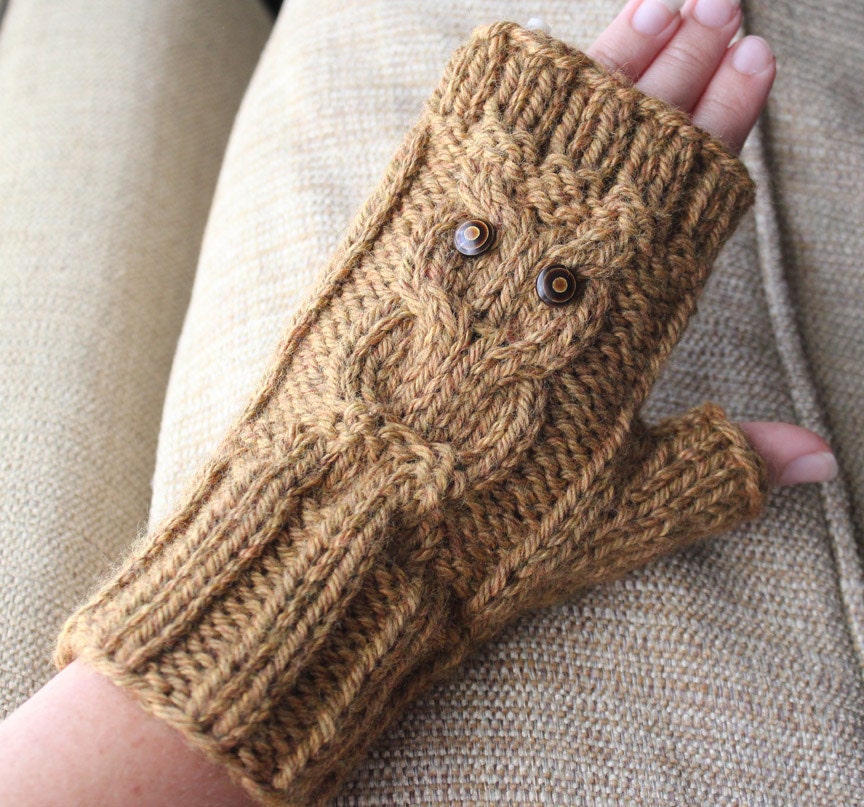 Knitting PATTERN - Cable Owl Gloves - Fingerless Gloves