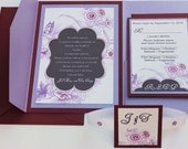 Wedding Invitations Metallic Lavender Burgundy Butterfly