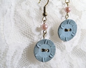 Ice Blue Button Winter Earring - Christmas earrings, fashion, gifts for her, treasury item, textured button jewelry