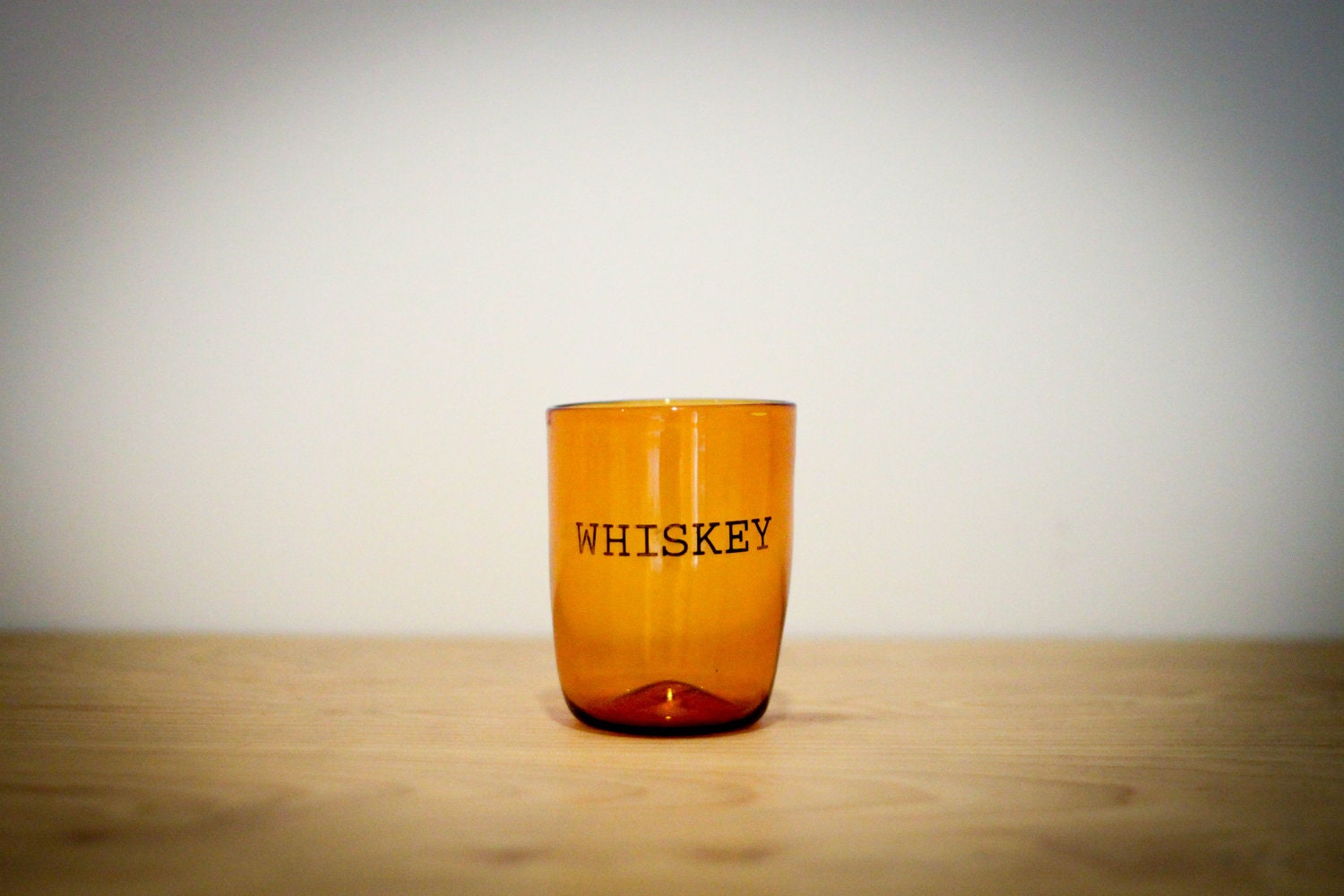 Handblown Etched Amber Whiskey Tumbler