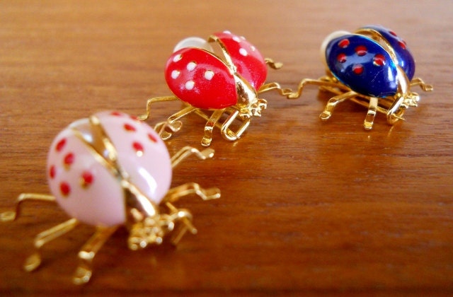 Enamel Pins/Brooches Vintage Lady Bug & Faux Pearl (all 3)