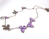 Lavender antique bronze flower charms chain necklace