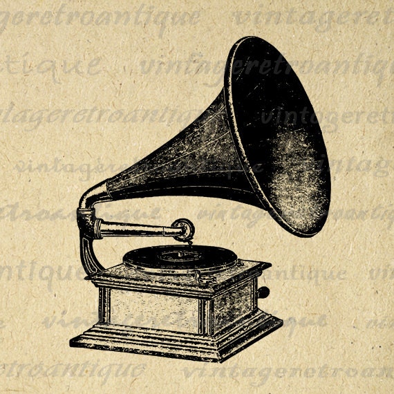Printable Antique Phonograph Digital Graphic Music Player Download 