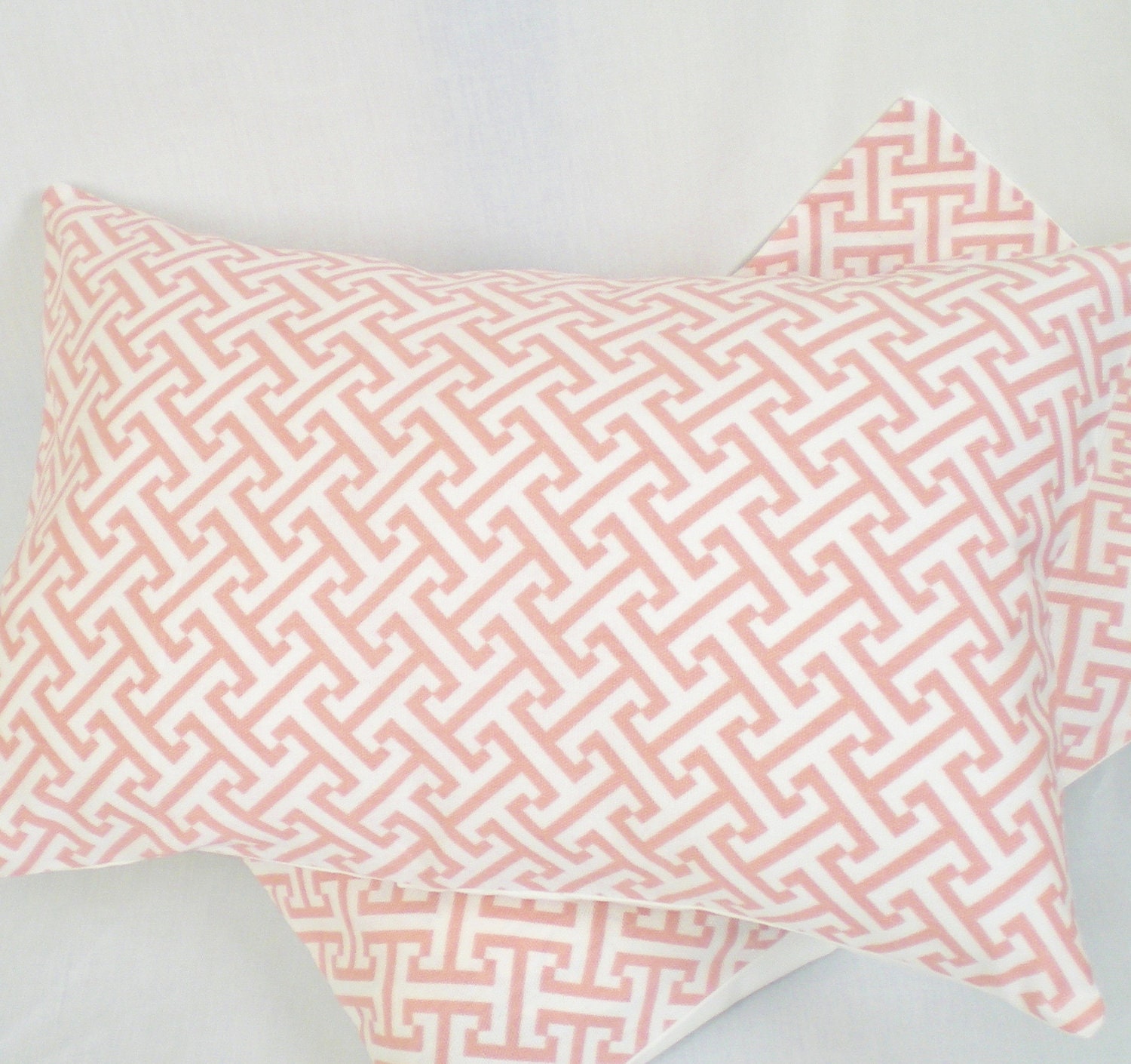 LAST ONE . Pink Fretwork Pillow Cover . 12 x 16 or 12 x 18 or 12 x 20 inch . Pink . White . Pillow Cushion . Pillow Sham