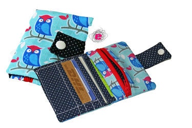 Wallet, money purse blue with owls