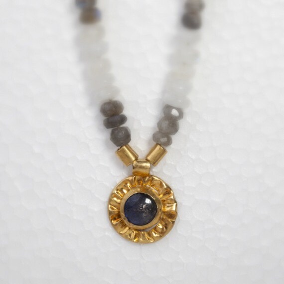 Items similar to Labradorite moonstone necklace virgo birthstone in 24k