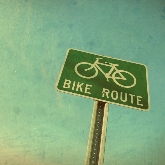 Vintage Bike Route Sign Retro Bicycle Photo 8 x by EastCoastImages