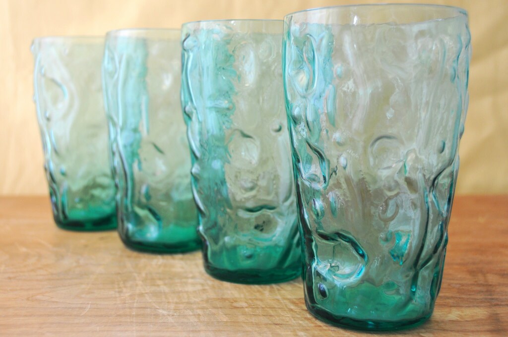 Retro Aqua Blue Glass Drinking Set Set of 4 by RetroBotsVintage