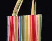 Reversible Tote Bag - Rainbow striped and blue tote