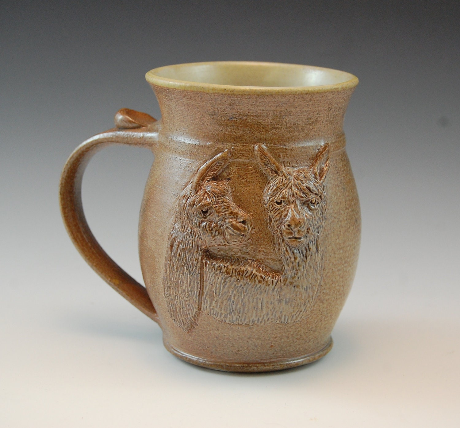 Alpaca or Llama Clay Drinking Mug -Handmade and Salt Kiln Fired