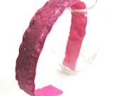Preppy REVERSIBLE Headband- Pink Glitter Bling,Sparkles Grosgrain Ribbon