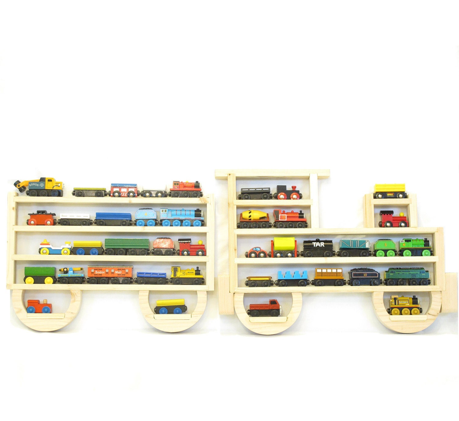 Wooden Wall Storage Train Rack Organizer for Thomas Tank Engine and Brio Tracks - WhatAboutWood