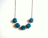 Geometric Necklace , Petrol Blue  Wood Geometric Necklace,Geometric Jewelry