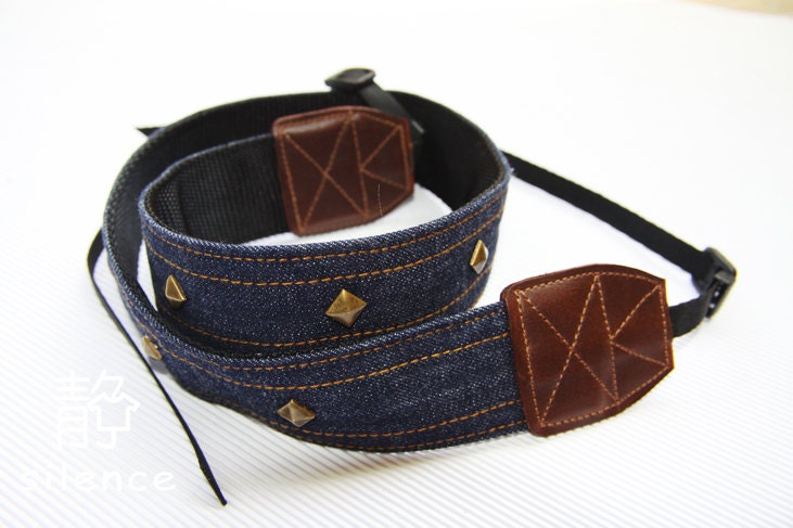 camera strap for DSLR with  deep  Cowboy  blue   neck strap Cowboy rivet
