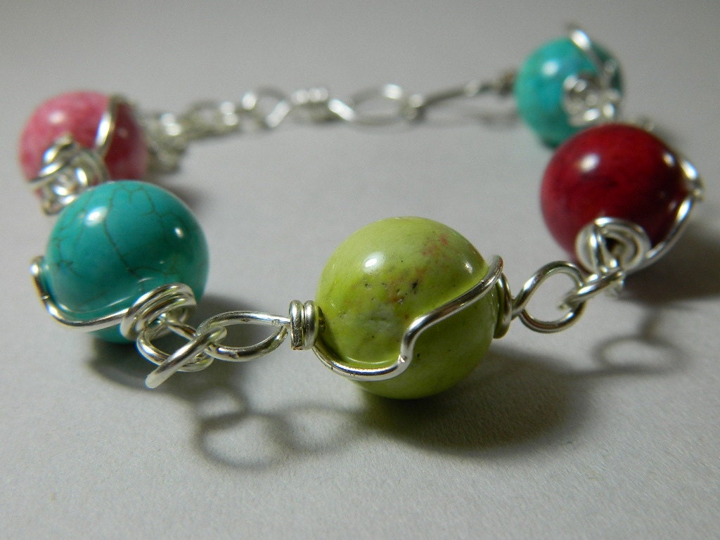 Howlite Turquoise bubblegum wire wrapped bracelet custom free shipping