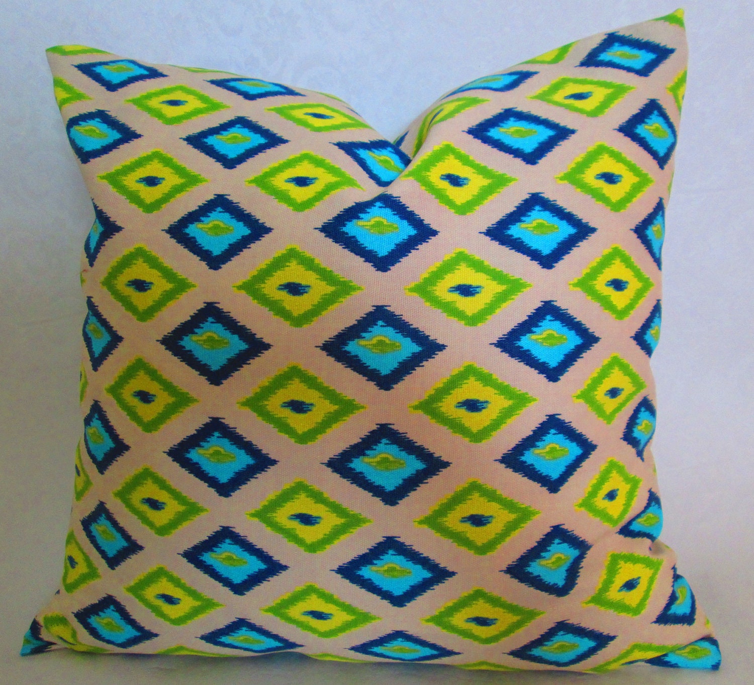 Premier Prints Carnival sunshine decorative throw pillow cover lime green and blue trellis geometric 14x14 16X16 18x18" 20x20" 22x22" 24x24" - LivePlush