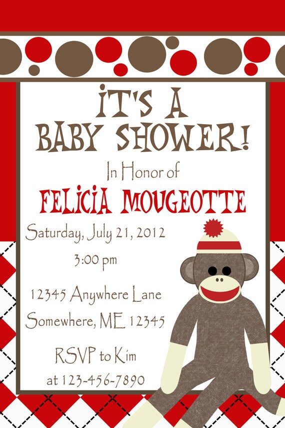 Sock Monkey Baby Shower Invitations You Print DIY Printable