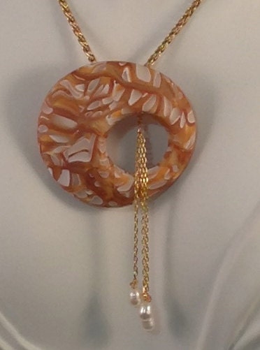 Pendant Coppery Gold and Pale Gold Translucent Polymer Clay