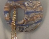Pendant Soft Blue and Pale Gold Translucent Polymer Clay