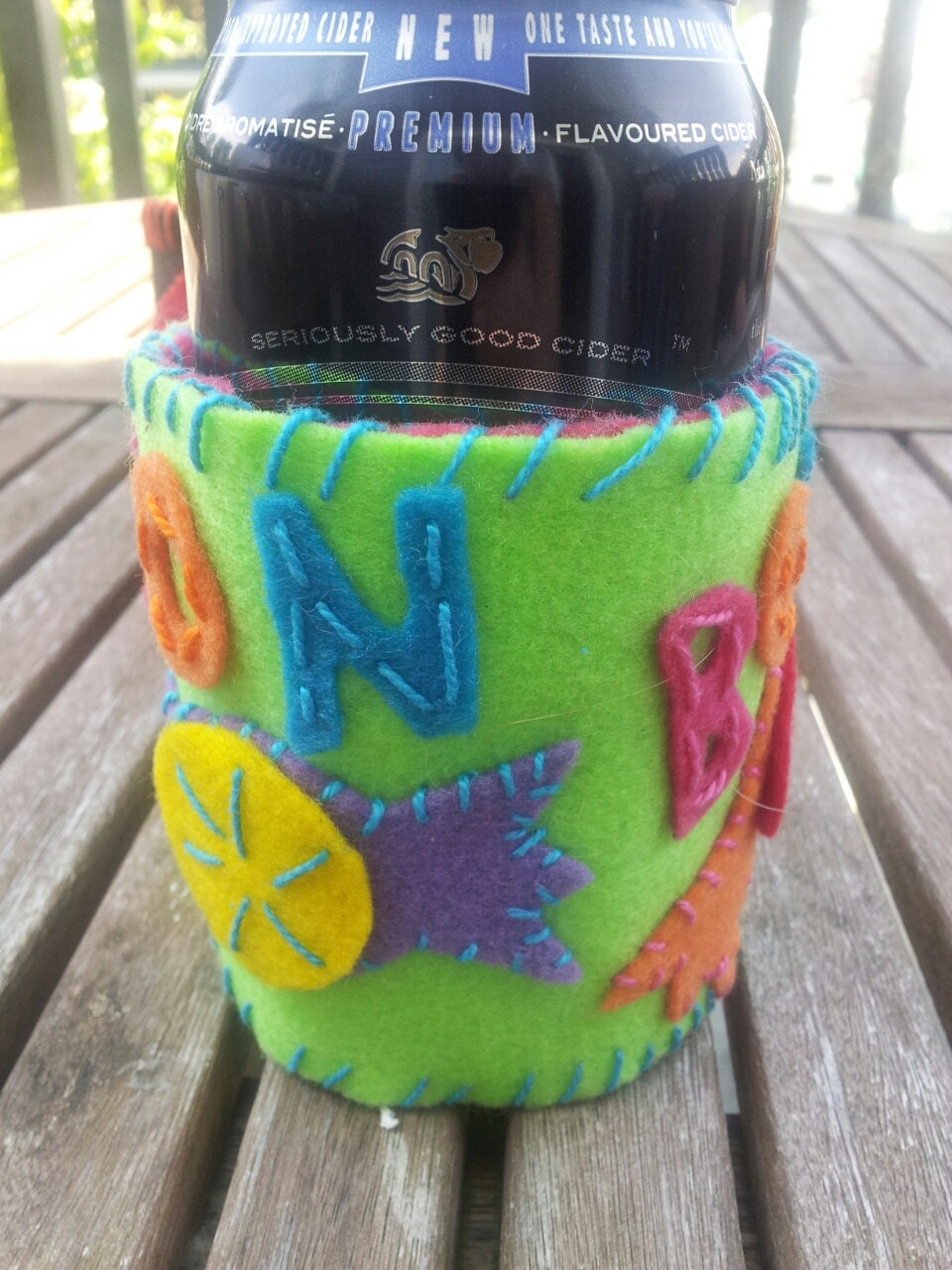 Reversible Lime Green and Pink 'Bon-Bon' Coffee Cup Cosy - by FeltSewLovely on Etsy.com