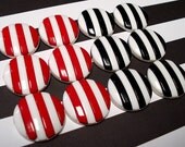Plastic Striped Cabachon Discs in Red and White- Black and White- Vintage