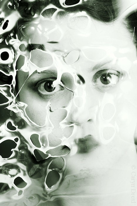 Melted Down - FREE SHIPPING - Face Burnt Plastic Melting Black White Gray Smoke Surreal Creepy Girl Eyes Portrait Photo Art