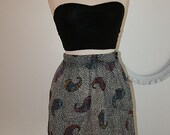 Vintage 80s Black and White Paisley Mini Skirt SMALL