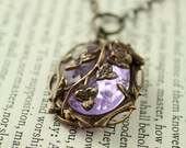 Vintage Tooled Artisan Brass "Climbing Vines" Czech Glass Necklace