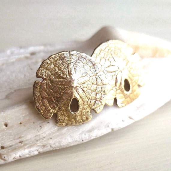Sand Dollar Studs - Brass - Organic - Natural - Handmade - Sea Biscuit - Cottage Chic - Beach Jewelry - Beach Wedding - Sand Dollar Earrings