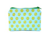 Mini Zipper Pouch / Cute Camera Bag in Turtle Party on Blue Polkadots