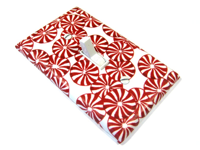 Peppermint Candy Holiday Decor Christmas Decoration Light Switch Cover Red and White 1055