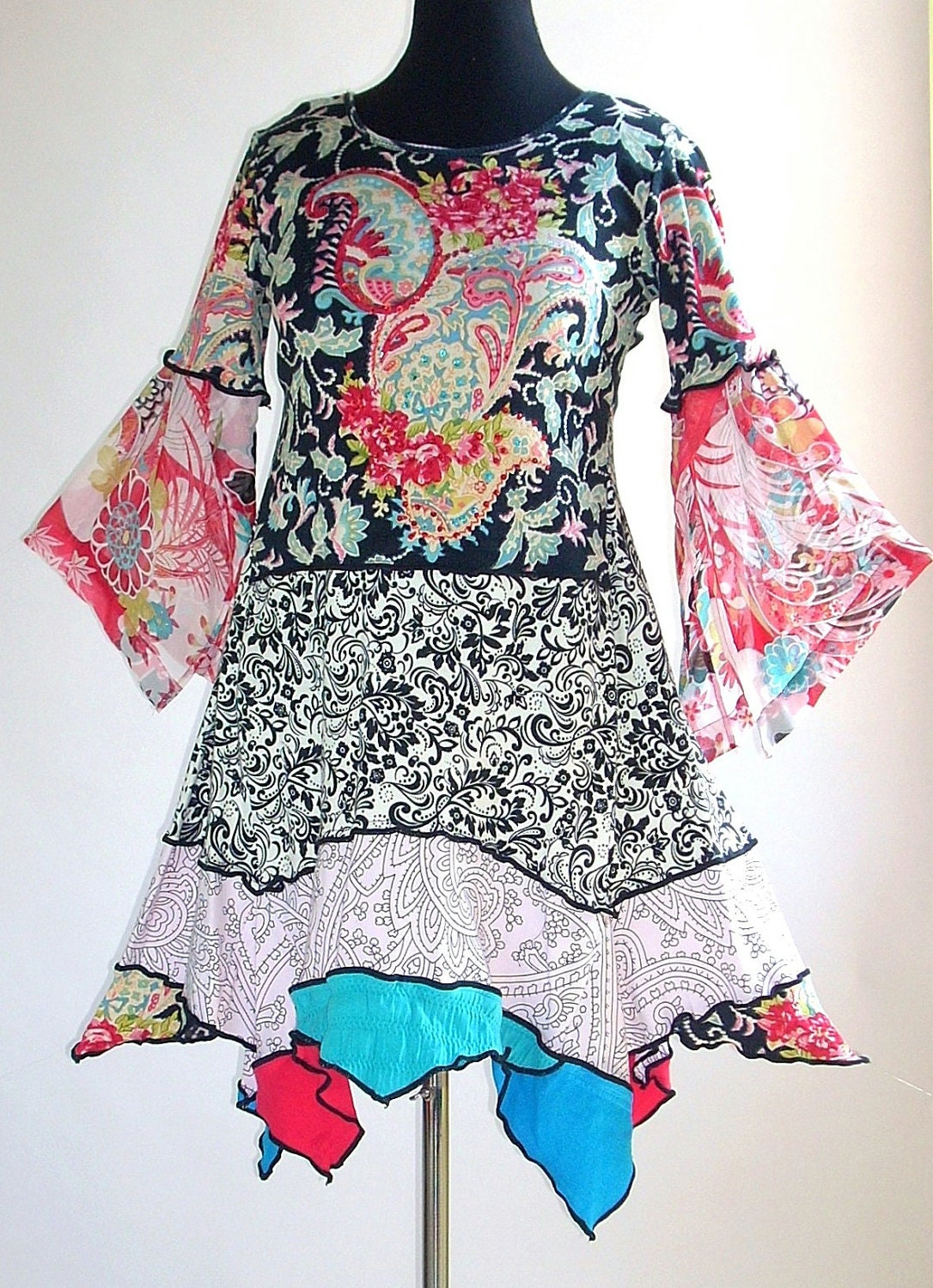 Cotton Knit  Dress, Paisly Print, Romantic Style, Size Medium, 10-12