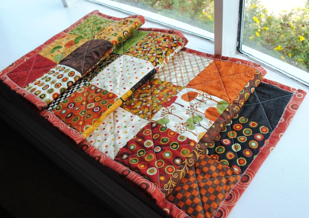 Quilted Table Runner Autumn Earthtones Fall Colors Moda Extra Long Rust Orange Green Brown
