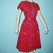Vintage 50s Novelty Print Dress / SWIRL Picnic Novelty Print Dress / L XL