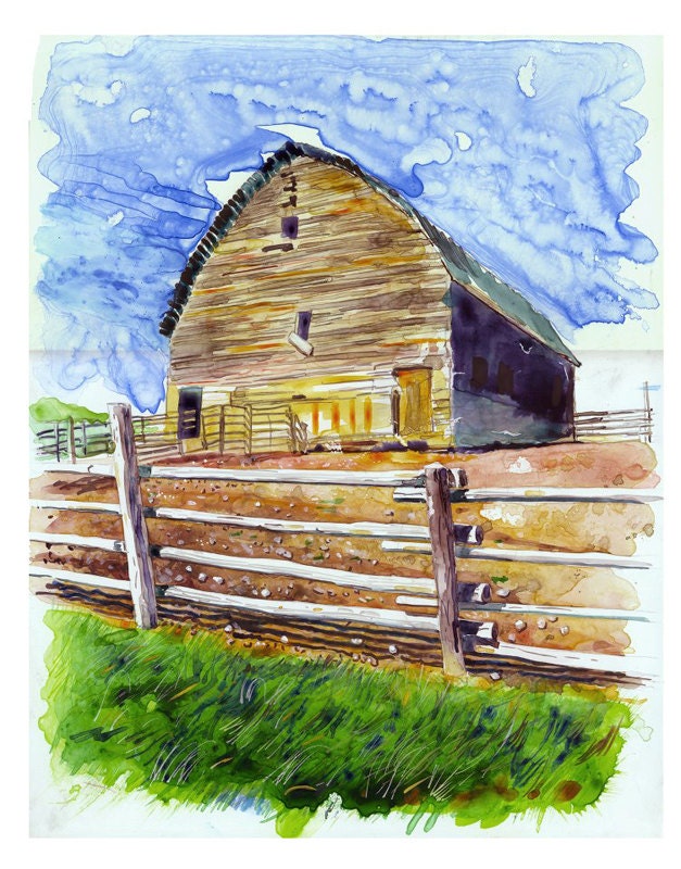 Items similar to Watercolor of barn farm scene giclee from original