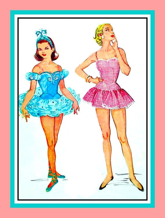 Vintage 1955 - Ballet Costume -Tiara- Bathing Suit - Sewing Pattern -Dropped Waist -Ruffled Skirt -Boned Bodice-Size 13 -Rare
