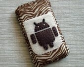 Android Phone Case with Zebra Stripes Brown and Ivory Felt LIMITED EDITION