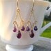 Amethyst Chandelier Earrings- Gold Filled, Hammered Wire, Ram Design, Trio of Gemstones