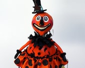 Halloween Pumpkin Folk Art  Paper Mache Sculpted Doll Decoration